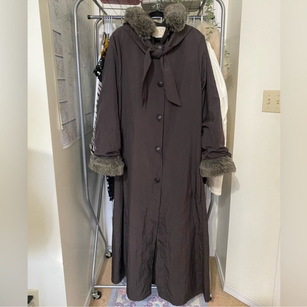 Vintage LaParka Fleece 3 In 1 Linda Lundstrom Warm Long Brown Coat with Fur Trim